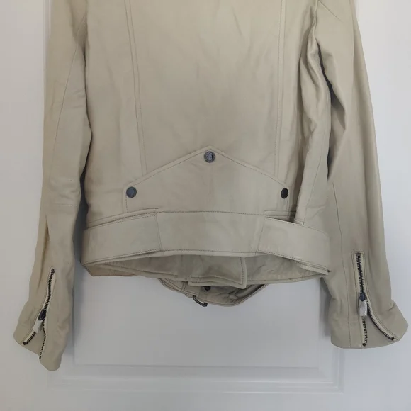 *Bod & Christensen Elegant Cream Leather Biker Jacket – Size L - Picture 4 of 12